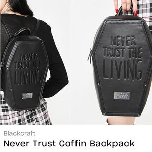 Dollskill Black craft never trust the living coffin bag backpack